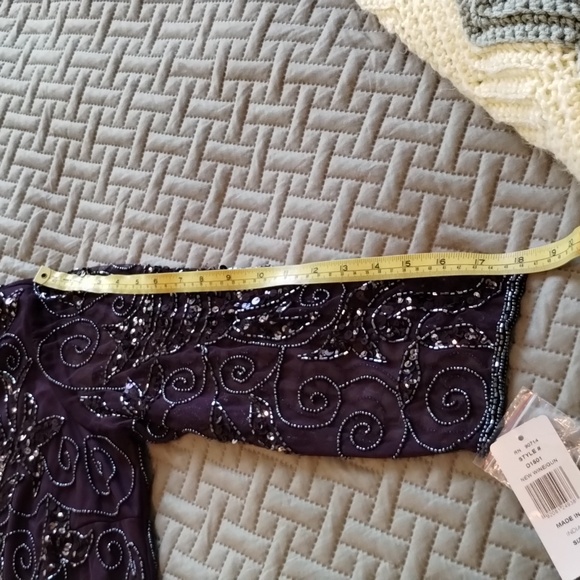 NWT Pisarro Nights Nordstroms Illusion Sleeve Beaded A-Line Gown - Picture 8 of 11